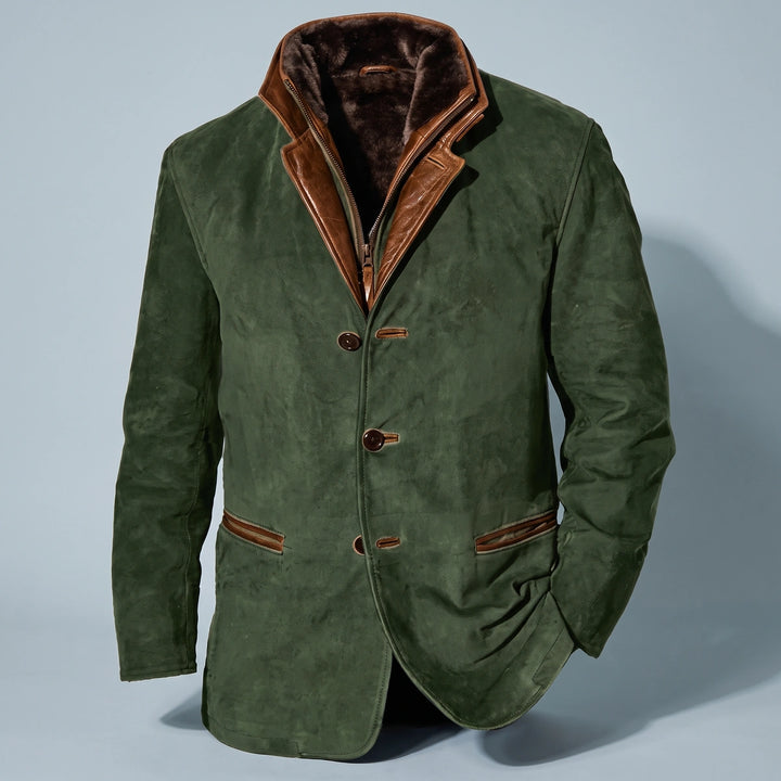 Jonathan Vegan Suede Layered Collar Blazer Jacket - Green