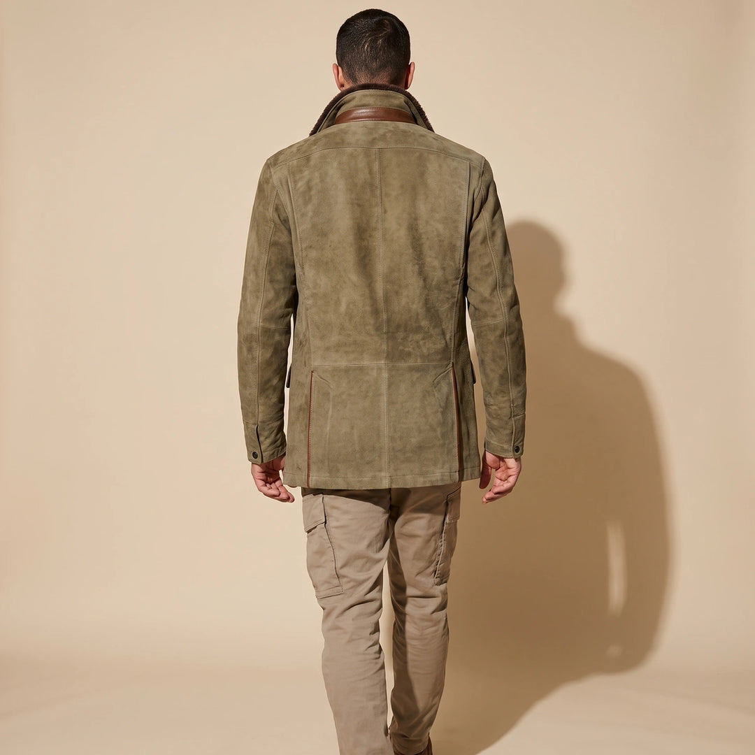 Jonathan Vegan Suede Layered Collar Blazer Jacket - Khaki