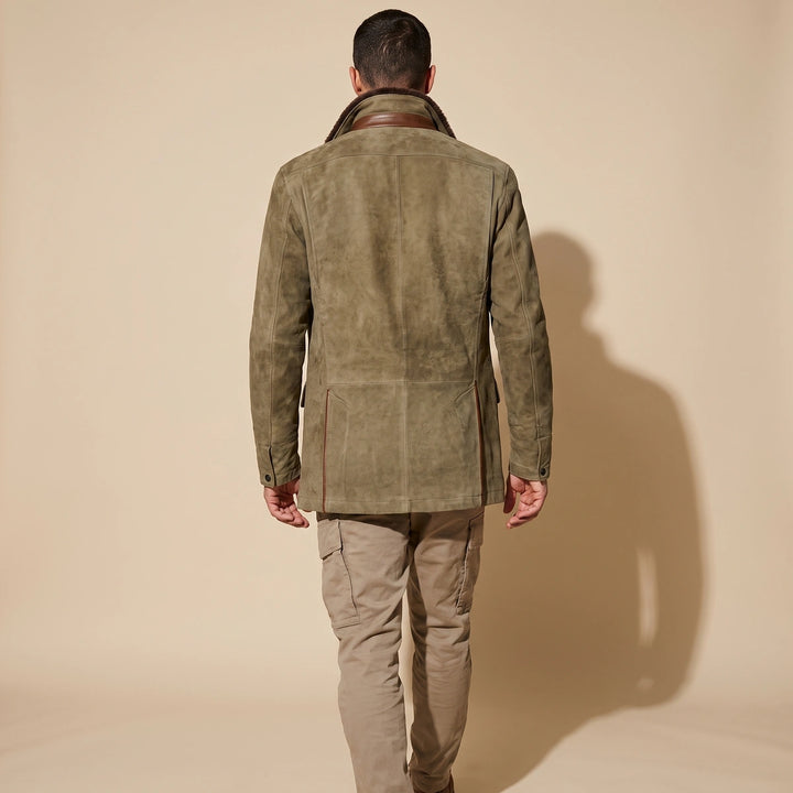 Jonathan Vegan Suede Layered Collar Blazer Jacket - Khaki