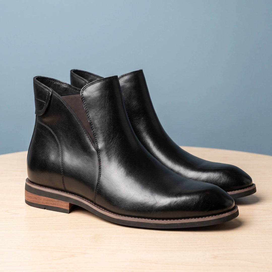 Julius Burnished Leather Stacked Heel Chelsea Boots - Black