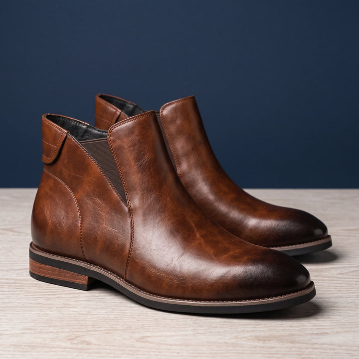 Julius Burnished Leather Stacked Heel Chelsea Boots - Brown