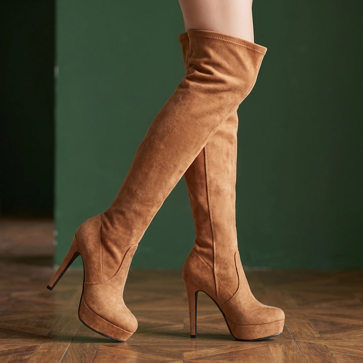 Katherine Suede Platform Stiletto Over The Knee Boots - Brown