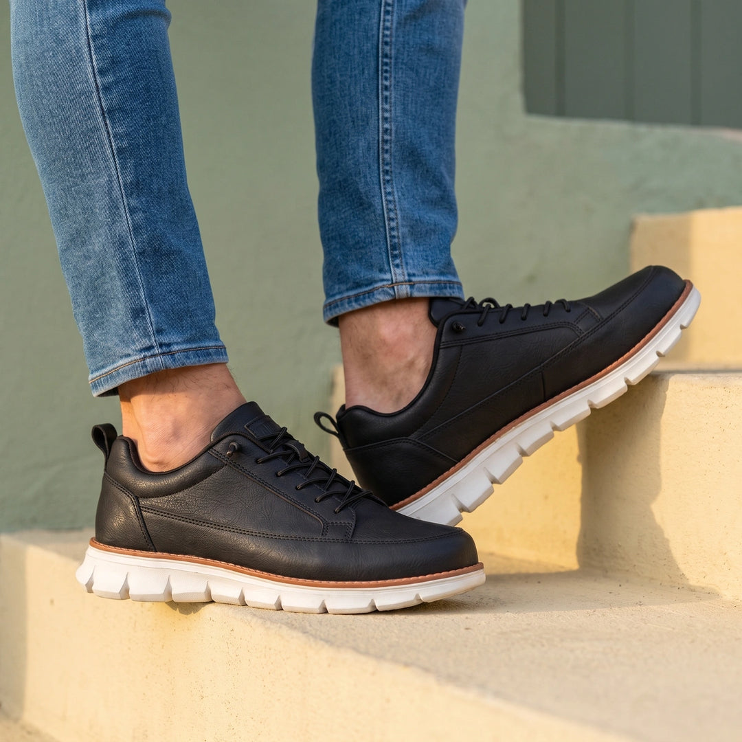 Killian Leather Orthopedic Cushioned Lace Up Sneakers - Black