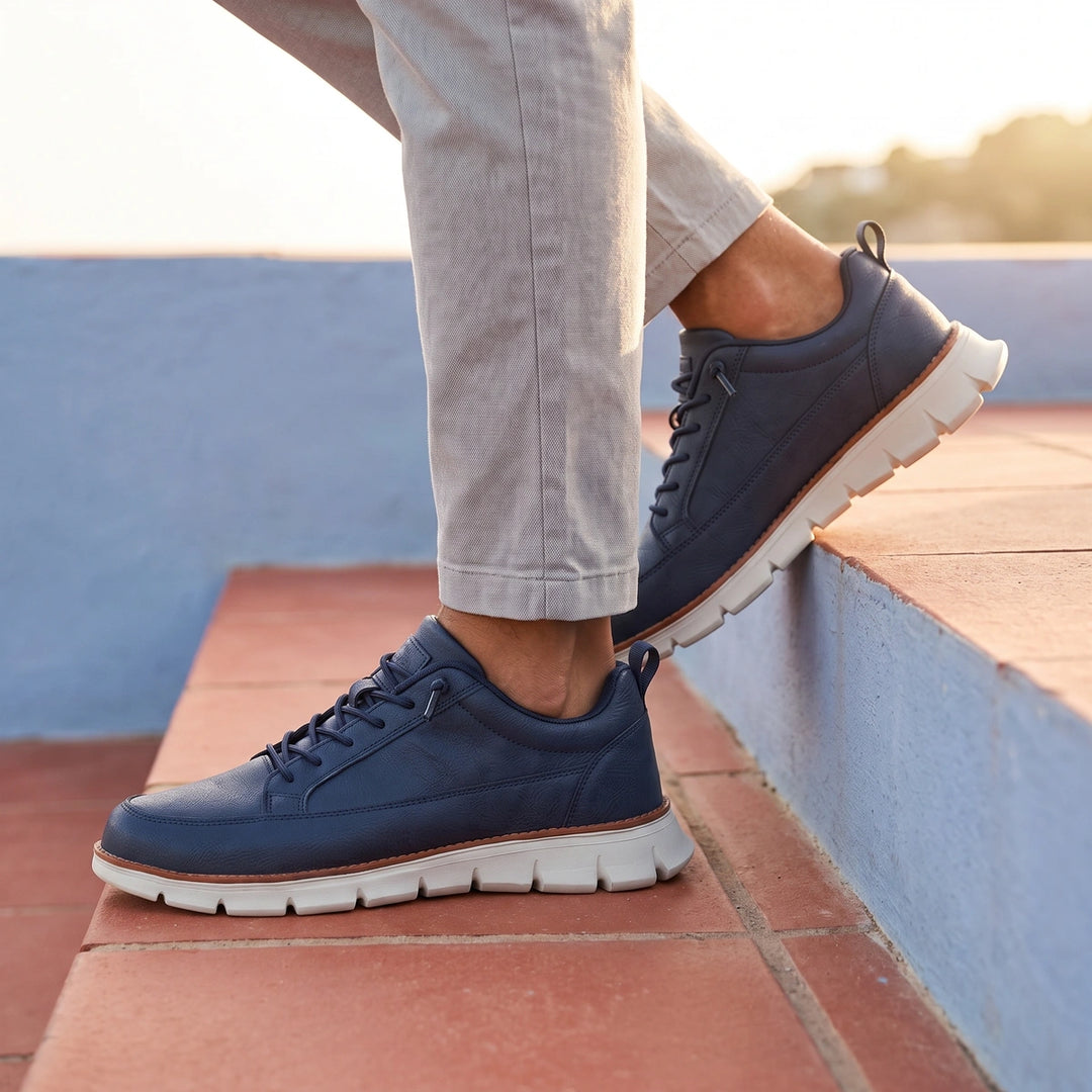 Killian Leather Orthopedic Cushioned Lace Up Sneakers - Blue