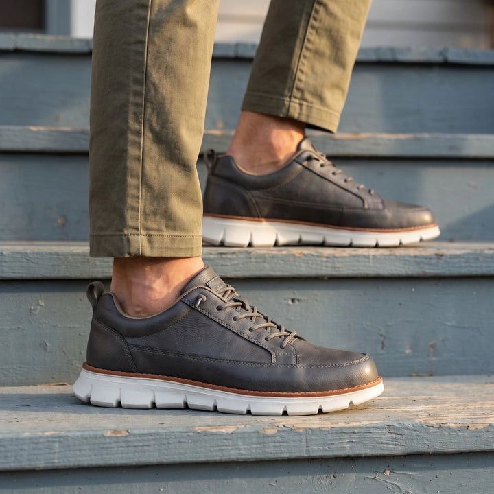 Killian Leather Orthopedic Cushioned Lace Up Sneakers - Charcoal