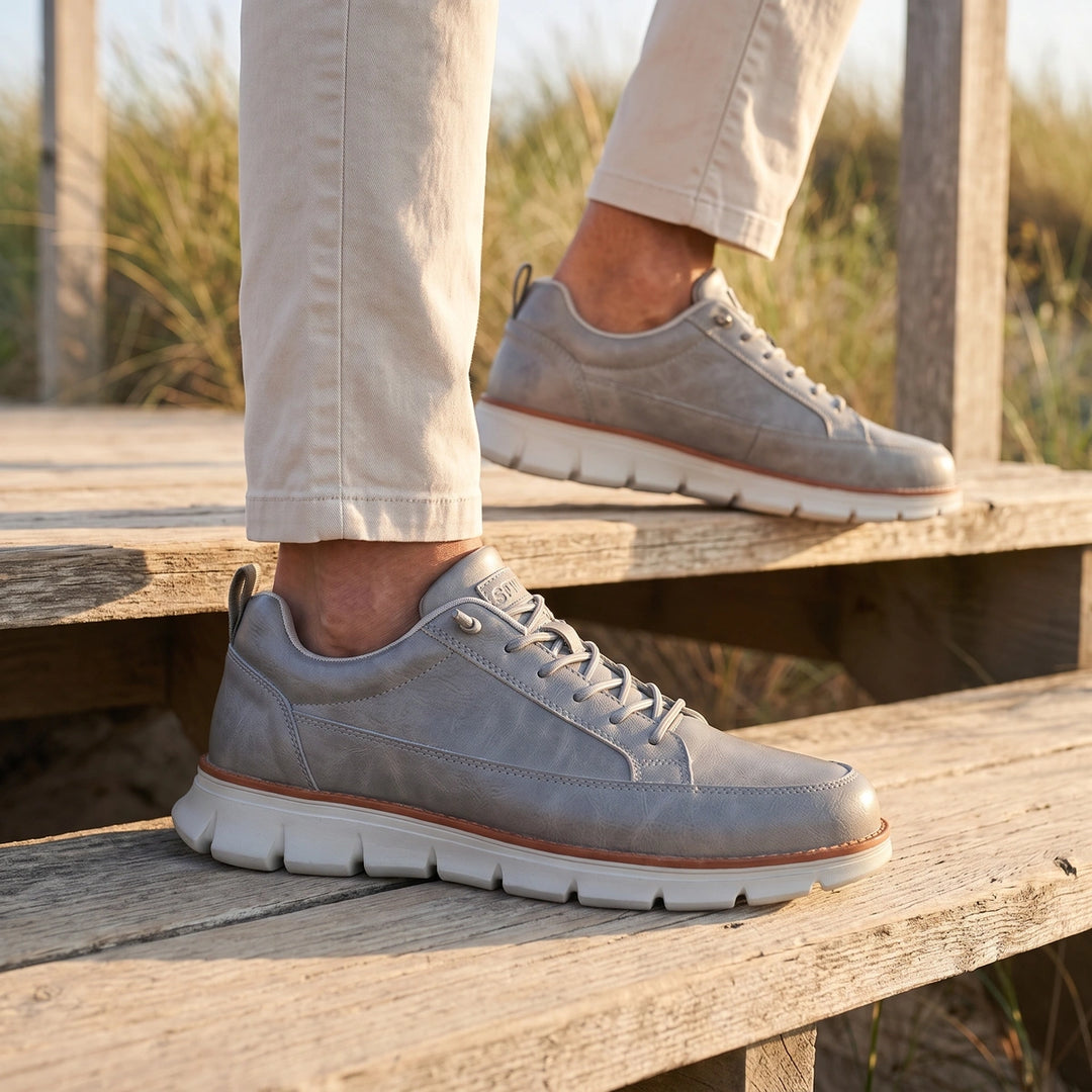Killian Leather Orthopedic Cushioned Lace Up Sneakers - Gray