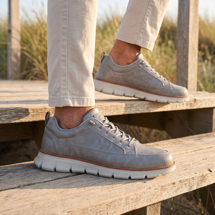 Killian Leather Orthopedic Cushioned Lace Up Sneakers - Gray