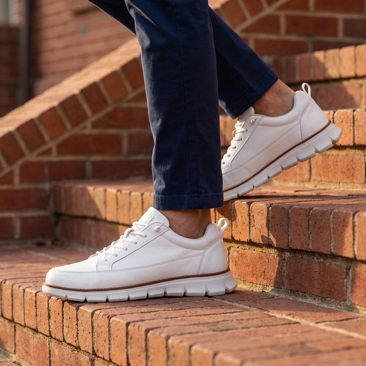 Killian Leather Orthopedic Cushioned Lace Up Sneakers - White