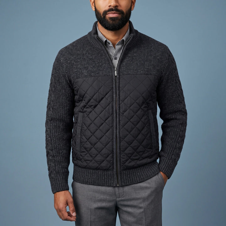 Konrad Wool Knit Sleeve Quilted Zip Jacket - Black