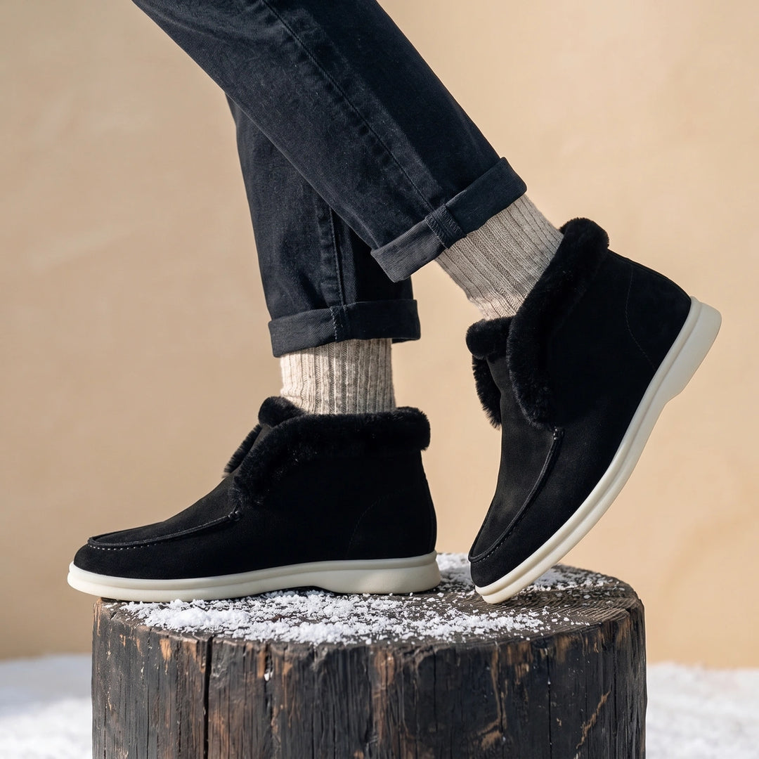 Laila Suede Shearling Lined Moc Toe Loafers - Black