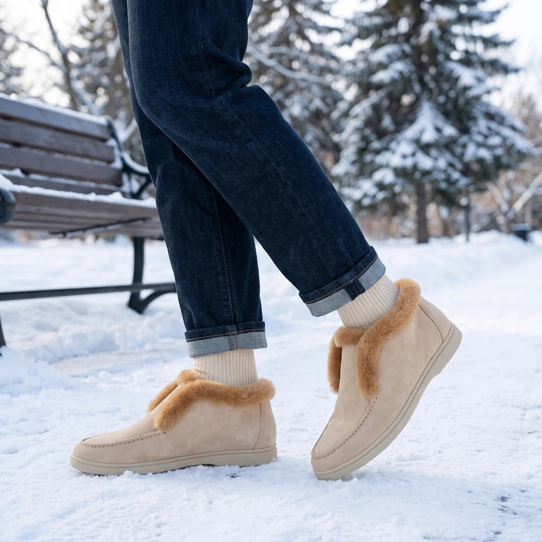 Laila Suede Shearling Lined Moc Toe Loafers - Gray