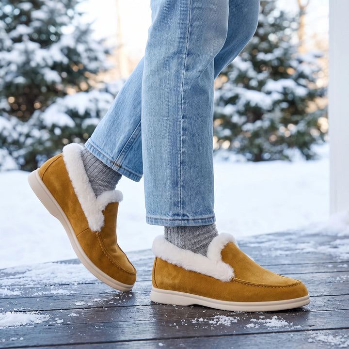 Laila Suede Shearling Lined Moc Toe Loafers - Khaki