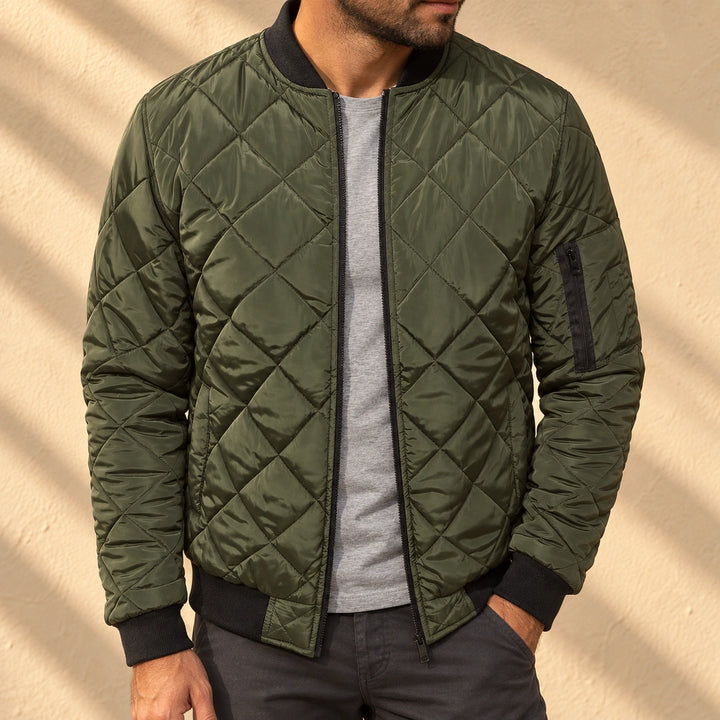 Lance Diamond Quilted Zip Pocket Bomber Jacket - Army Green