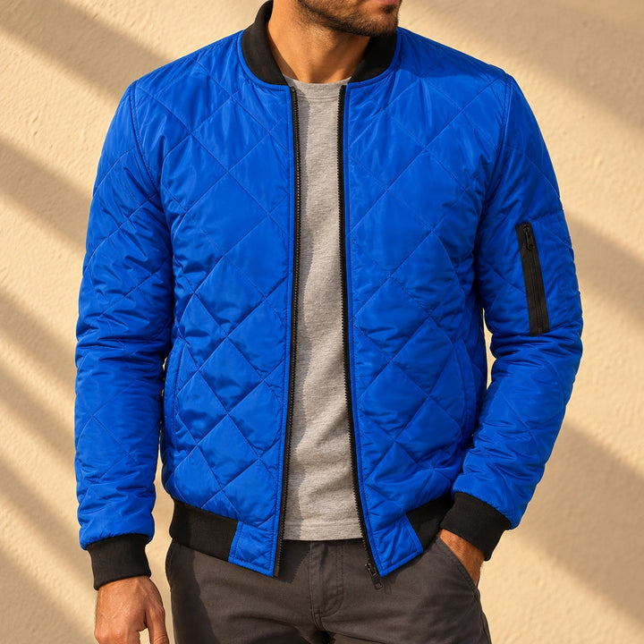 Lance Diamond Quilted Zip Pocket Bomber Jacket - Blue