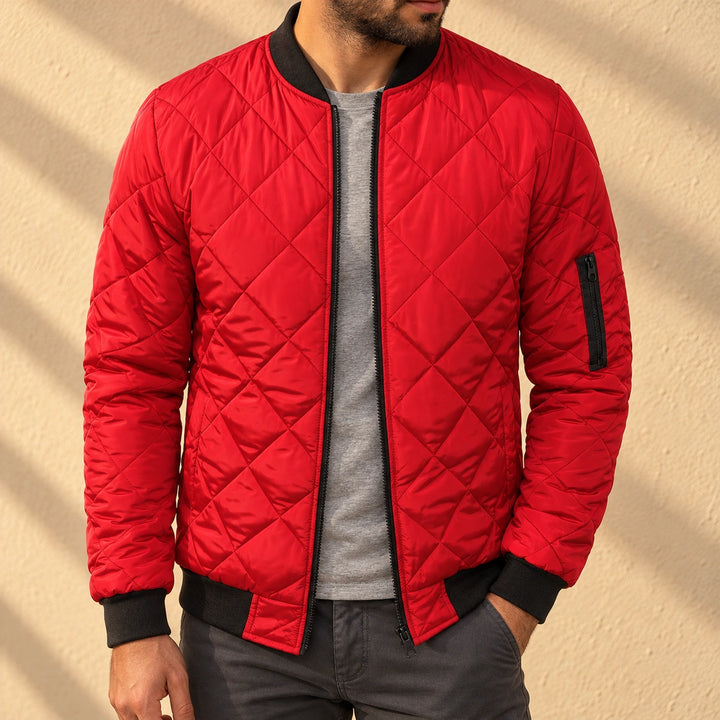 Lance Diamond Quilted Zip Pocket Bomber Jacket - Red