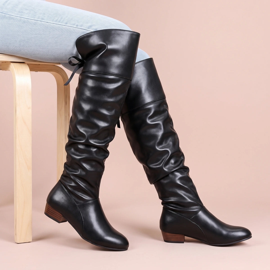 Larissa Smooth Leather Over The Knee Slouch Boots - Black