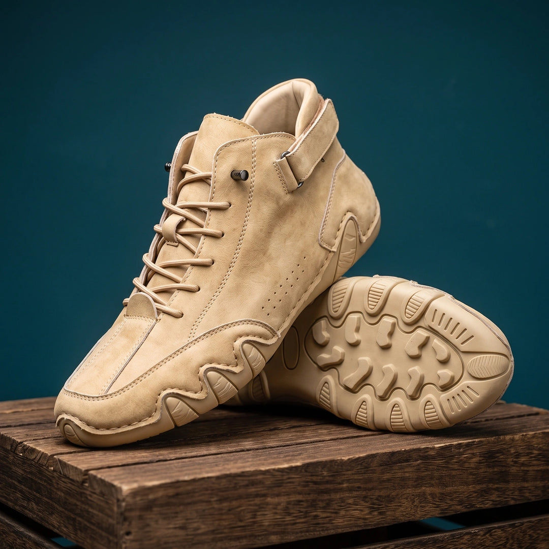 Leonardo Leather Wavy Sole High Top Sneakers - Beige
