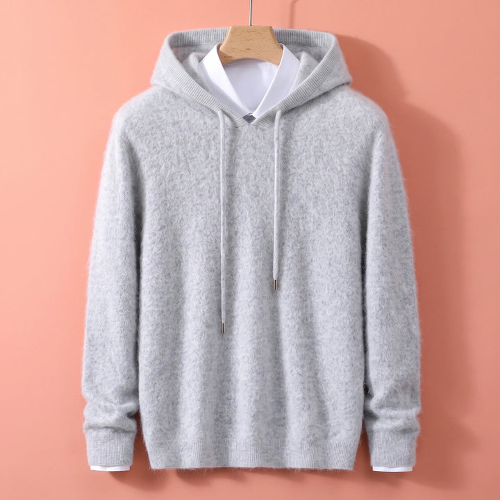 Leopold Fuzzy Cashmere V Neck Hooded Sweater - Gray