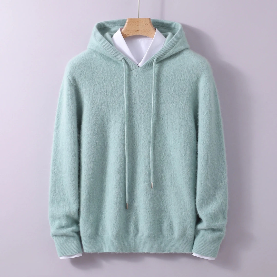 Leopold Fuzzy Cashmere V Neck Hooded Sweater - Green