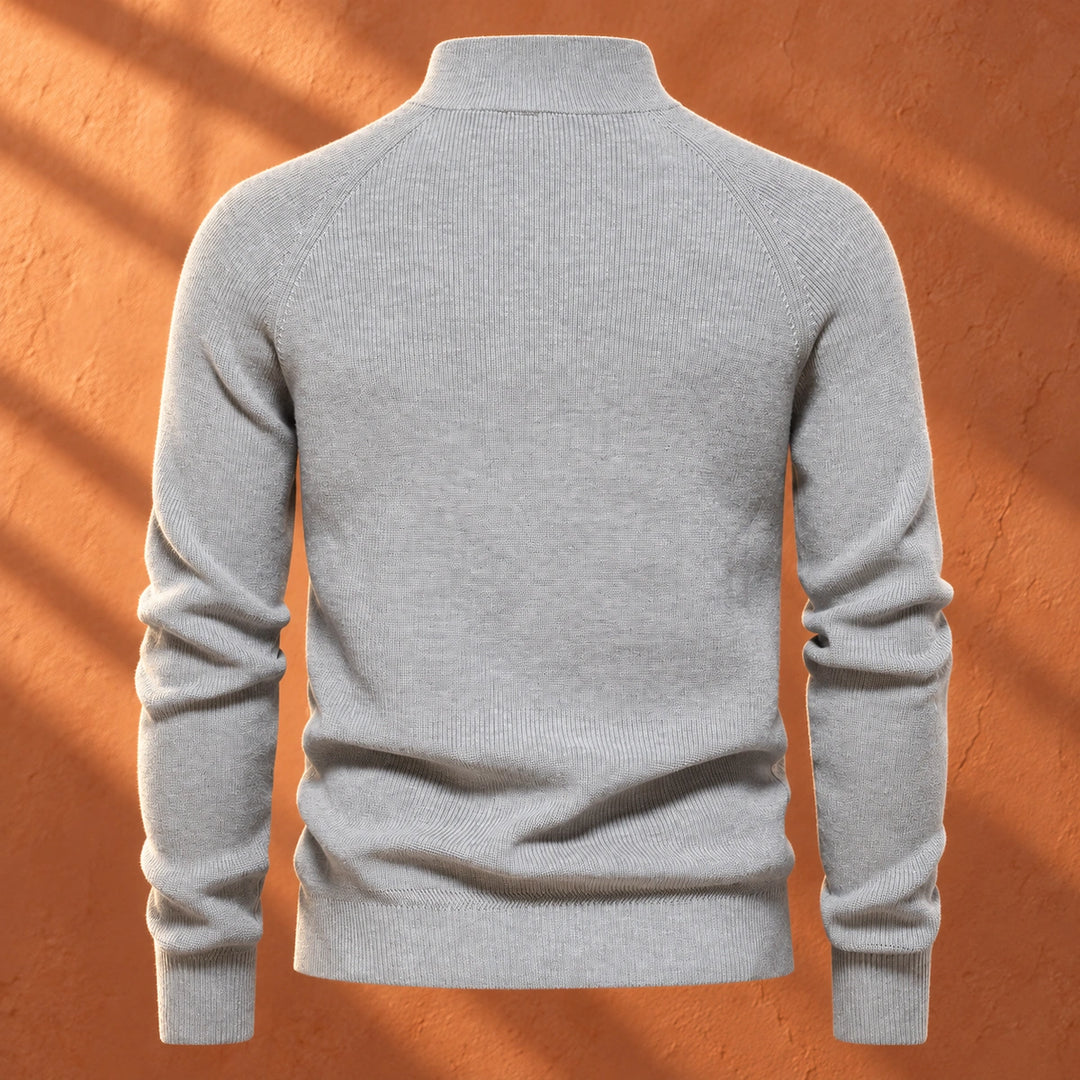 Leopoldo Contrast Collar Ribbed Quarter Zip Sweater - Gray