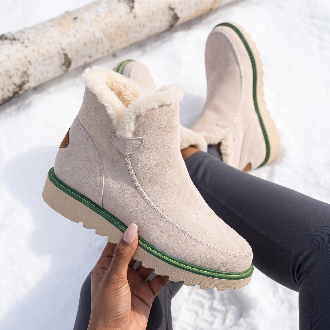 Liliane Fleece Lined Moccasin Stitch Platform Boots - Beige