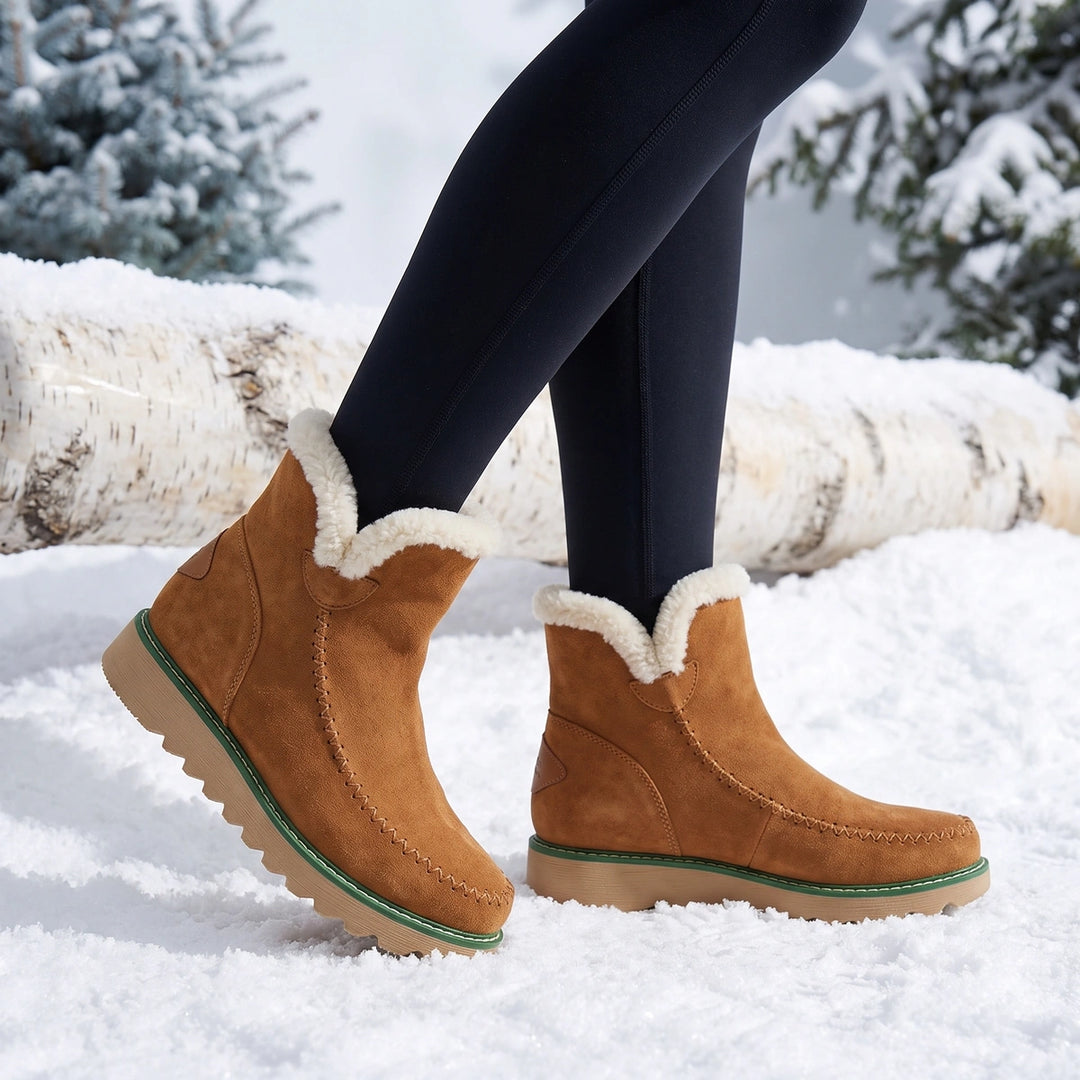 Liliane Fleece Lined Moccasin Stitch Platform Boots - Brown