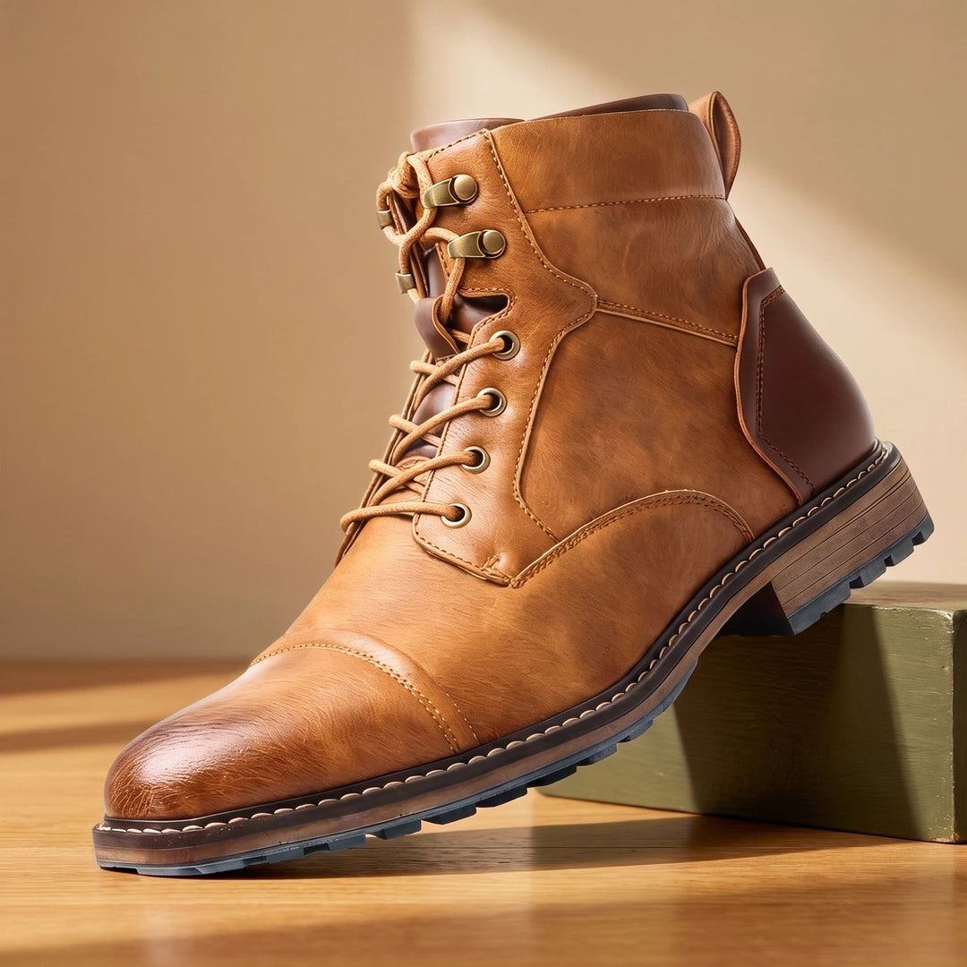 Lincoln Cap Toe Vegan Leather Lace Up Combat Boots - Oak Tan