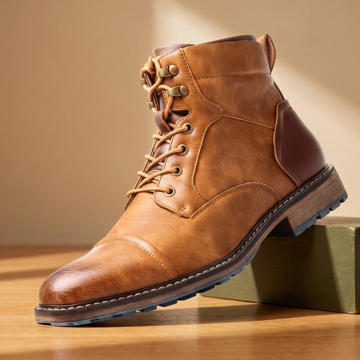 Lincoln Cap Toe Vegan Leather Lace Up Combat Boots - Oak Tan