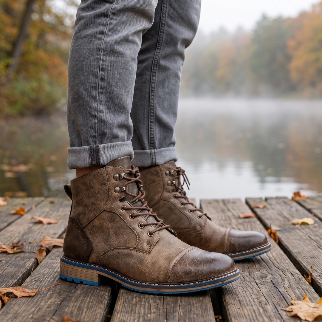 Lincoln Cap Toe Vegan Leather Lace Up Combat Boots - Stone Taupe
