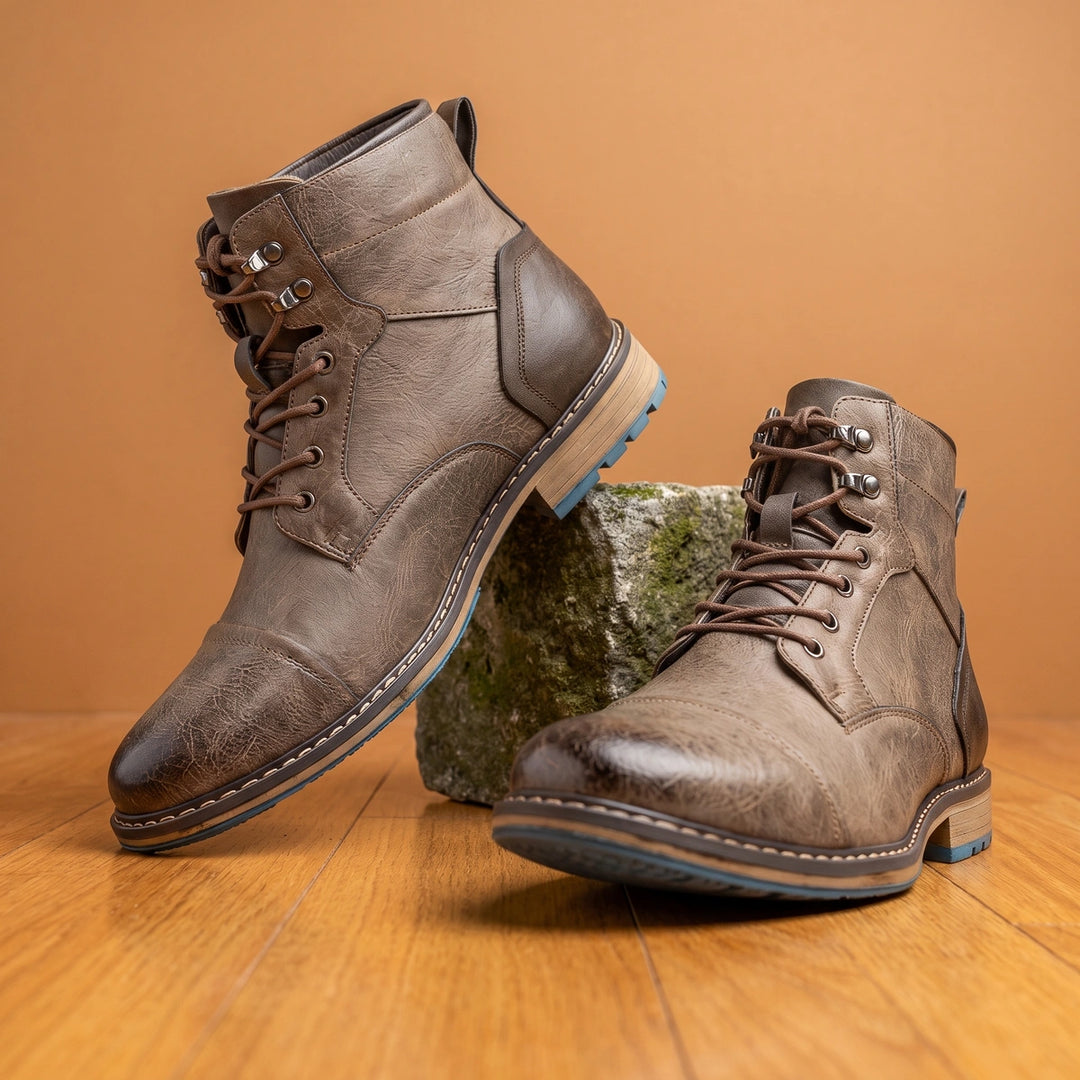 Lincoln Cap Toe Vegan Leather Lace Up Combat Boots - Stone Taupe
