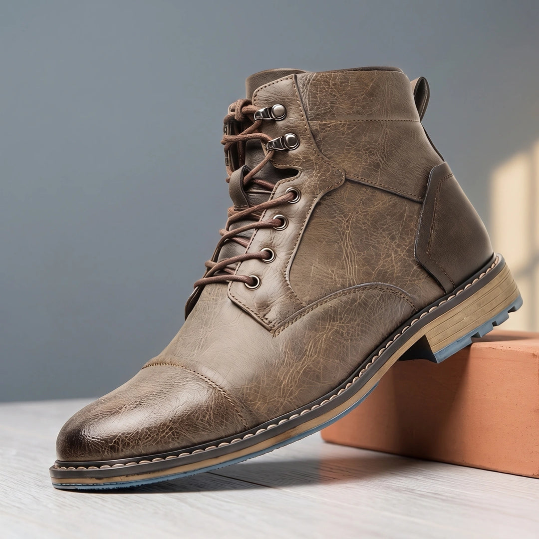 Lincoln Cap Toe Vegan Leather Lace Up Combat Boots - Stone Taupe