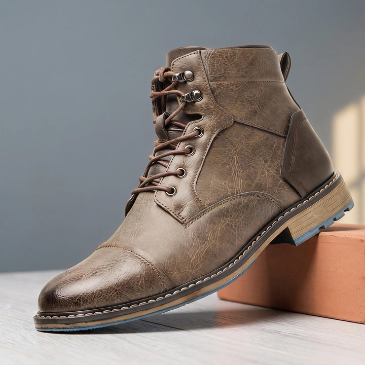 Lincoln Cap Toe Vegan Leather Lace Up Combat Boots - Stone Taupe