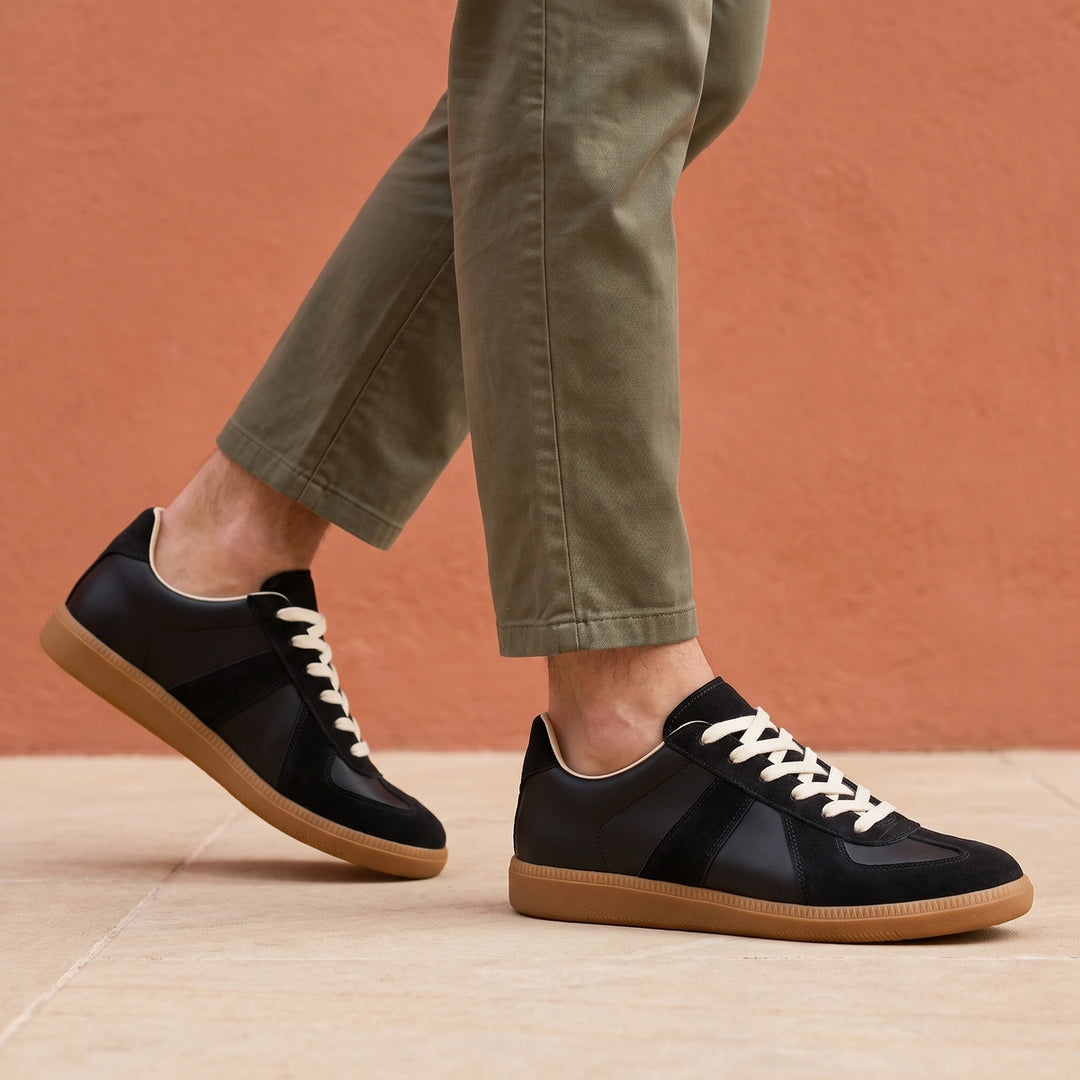Logan Suede Overlay Gum Sole Trainers - Black