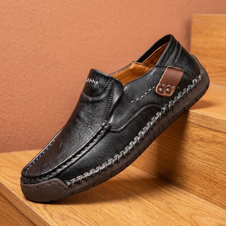 Lorimer Hand Stitched Leather Slip On Loafers - Black
