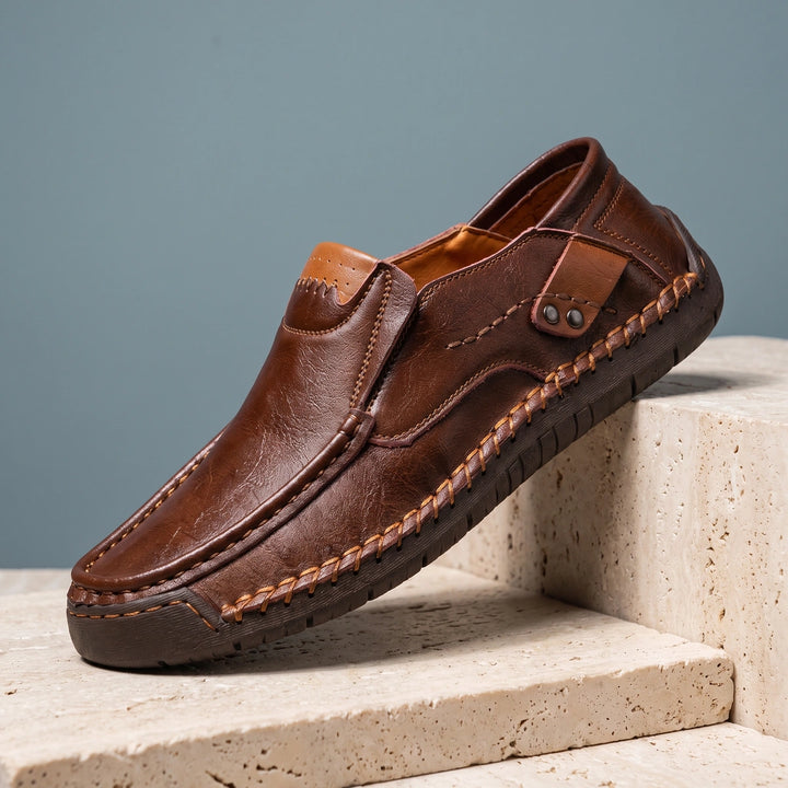 Lorimer Hand Stitched Leather Slip On Loafers - Dark Brown
