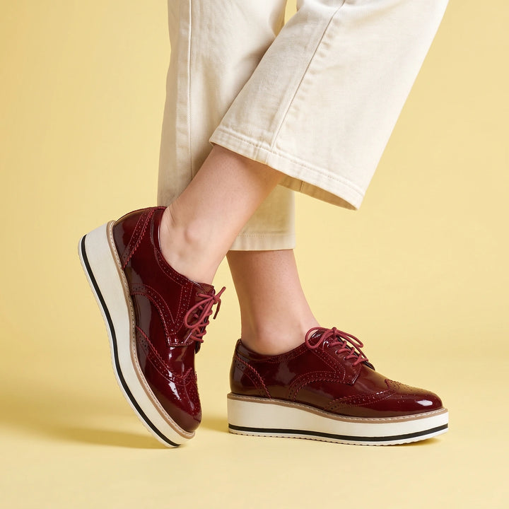 Lorraine Vegan Patent Wingtip Platform Oxfords - Red