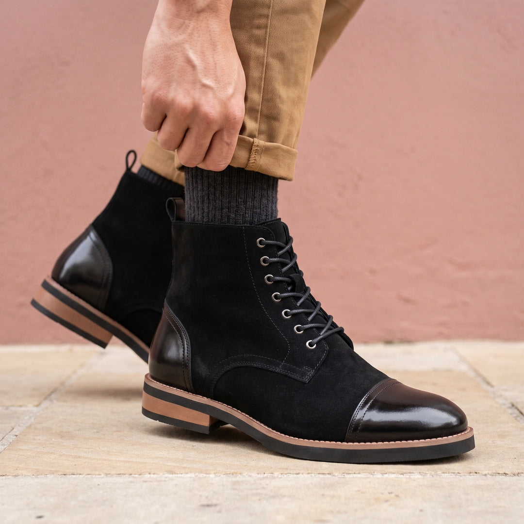 Lucien Cap Toe Lace Up Dress Boots - Black