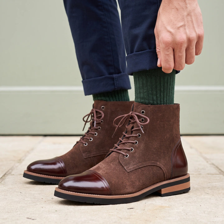 Lucien Cap Toe Lace Up Dress Boots - Brown