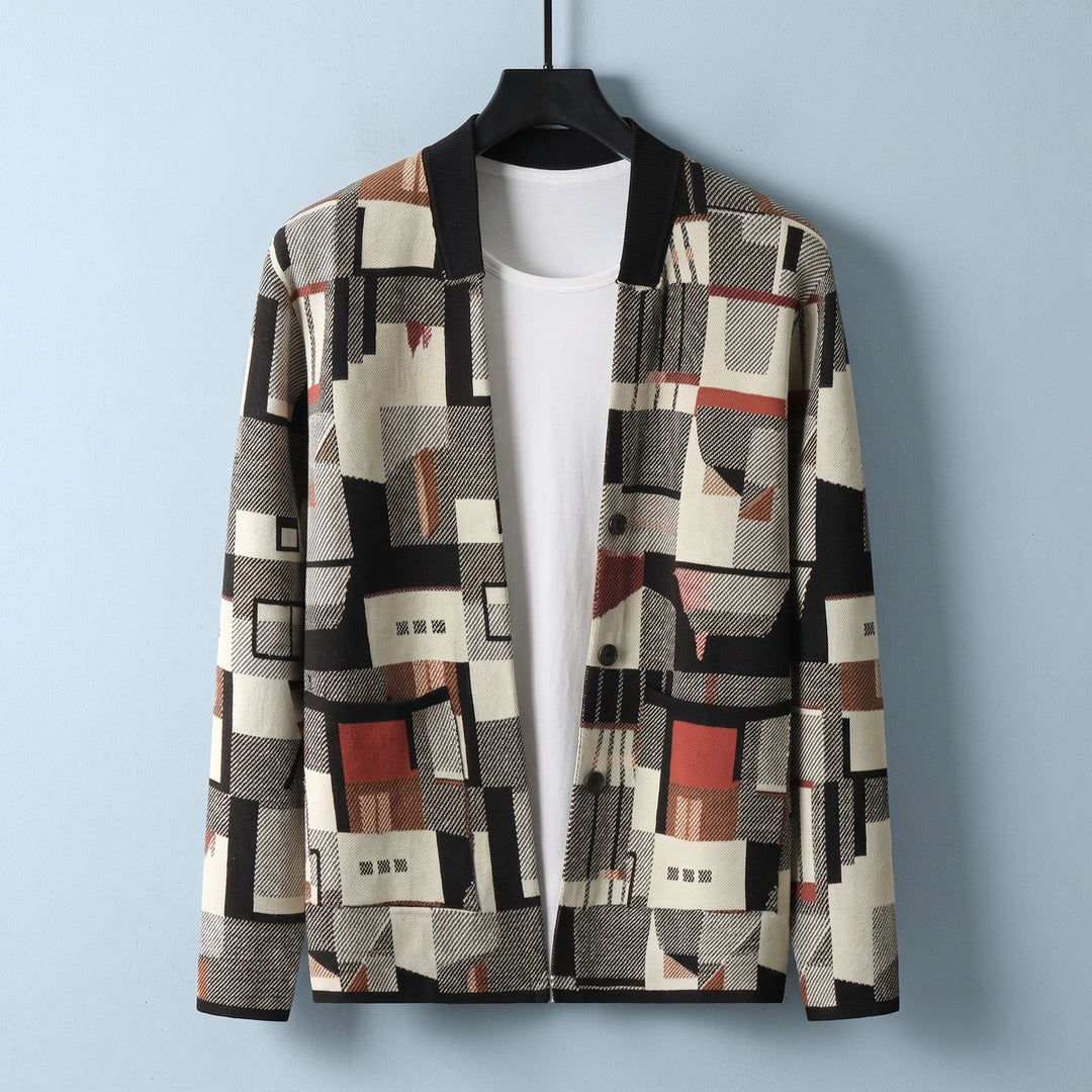 Ludovic Abstract Geometric Wool Blend Knit Cardigan - Geometric