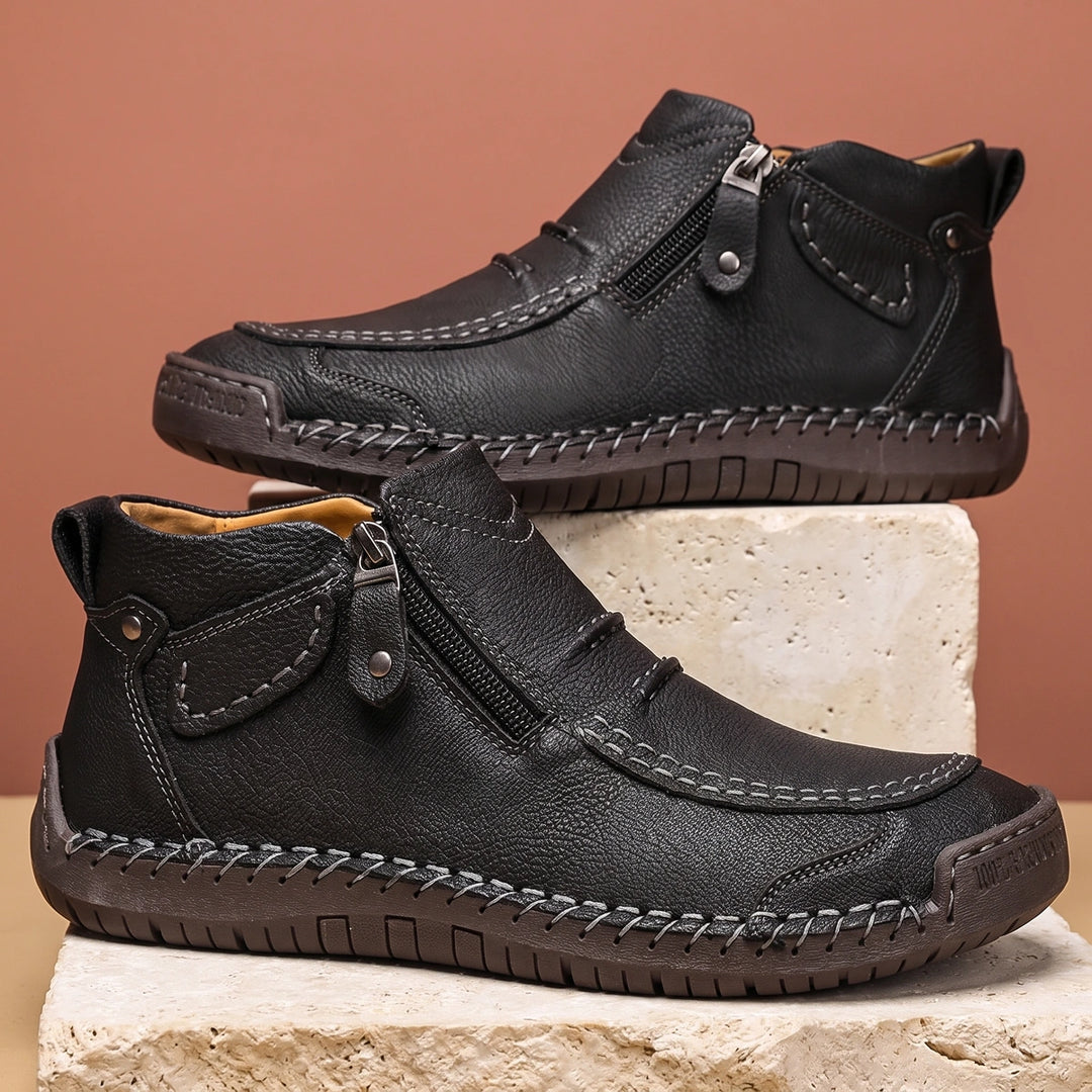 Luther Leather Hand Stitched Side Zip Moc Toe Boots - Black
