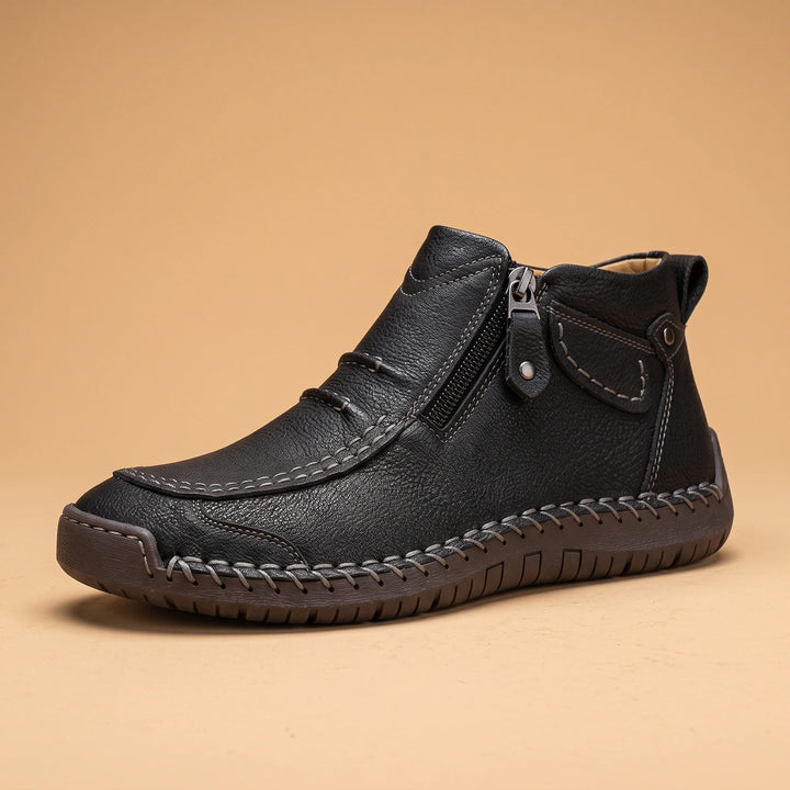 Luther Leather Hand Stitched Side Zip Moc Toe Boots - Black
