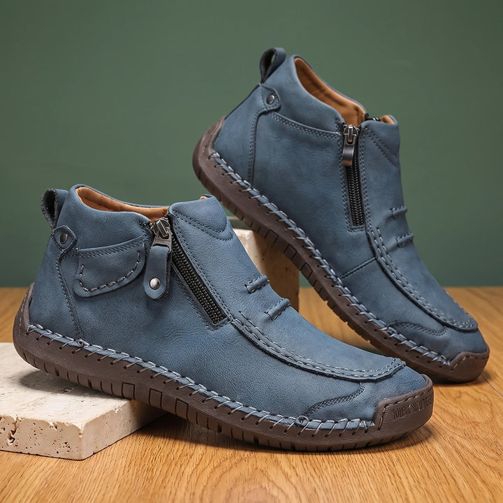 Luther Leather Hand Stitched Side Zip Moc Toe Boots - Blue