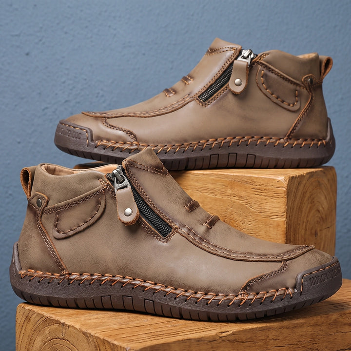 Luther Leather Hand Stitched Side Zip Moc Toe Boots - Khaki