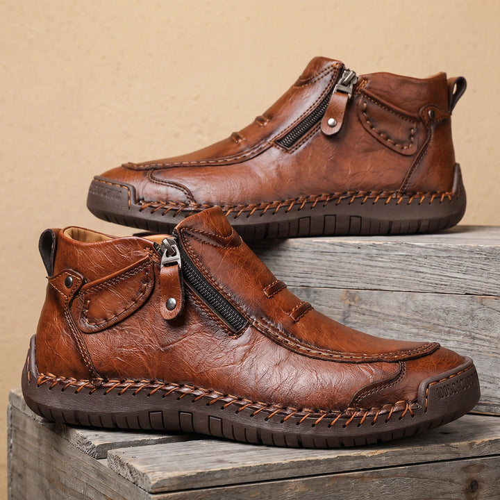 Luther Leather Hand Stitched Side Zip Moc Toe Boots - Red