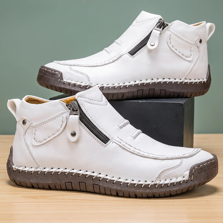 Luther Leather Hand Stitched Side Zip Moc Toe Boots - White