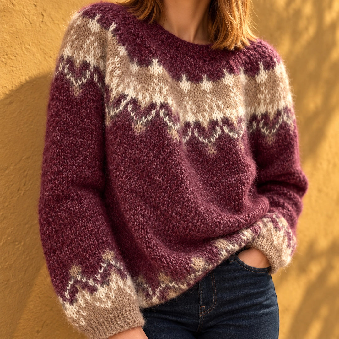 Mackenzie Fair Isle Yoke Knit Pullover - Red