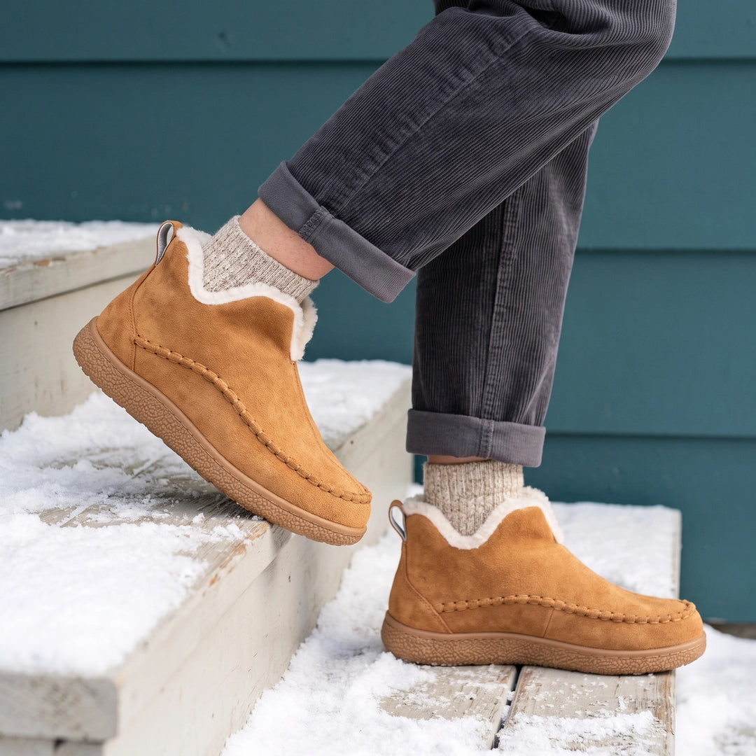 Maddalena Suede Faux Fur Lined Moccasin Ankle Boots - Brown