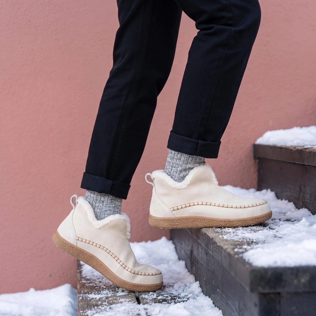 Maddalena Suede Faux Fur Lined Moccasin Ankle Boots - Cream