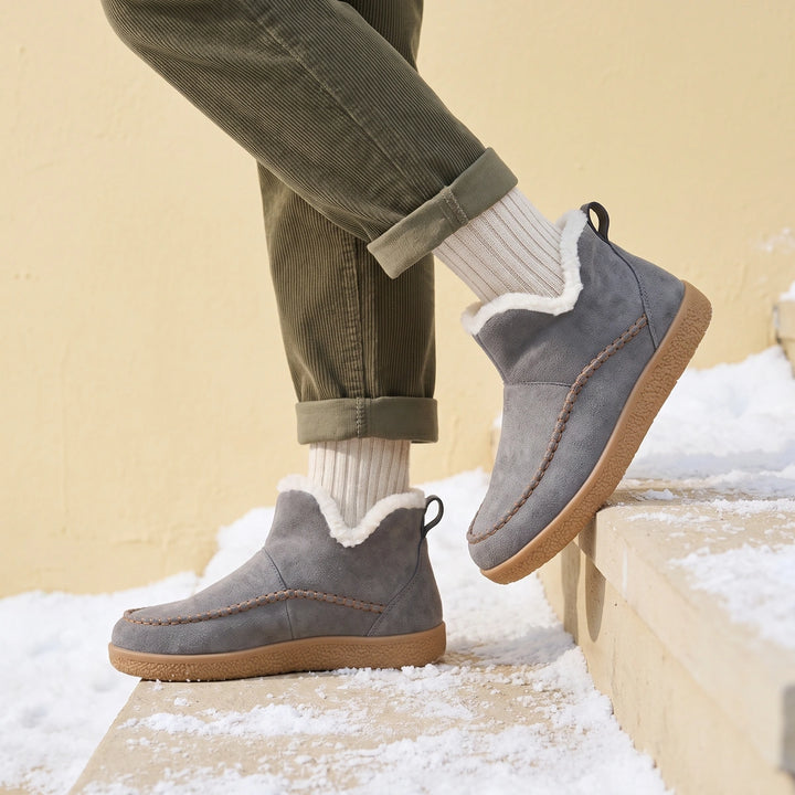 Maddalena Suede Faux Fur Lined Moccasin Ankle Boots - Gray