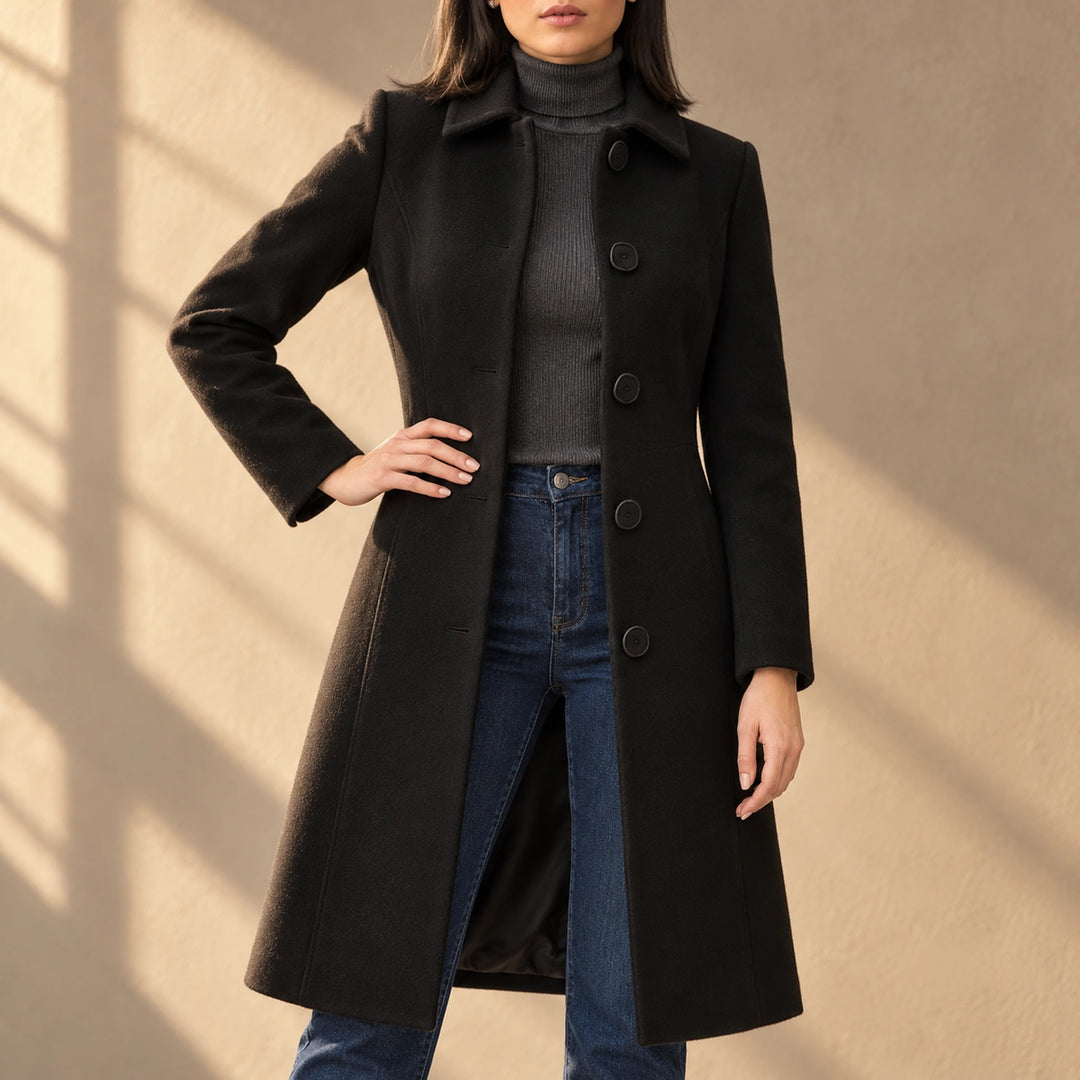 Maggie Point Collar Fit And Flare Coat - Black